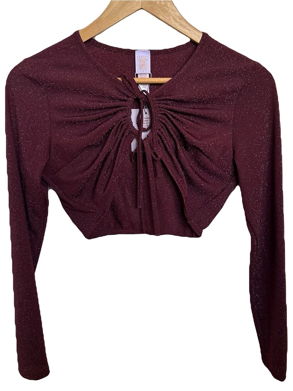 Savage X Fenty Shimmer Drawstring Crop Top - Burgundy